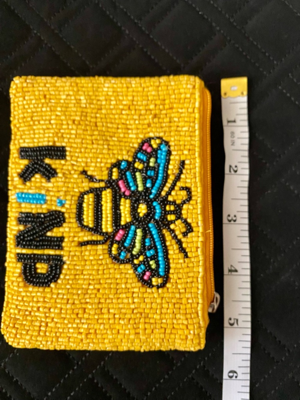 Yellow Seed Beaded Bee Kind Coin Purse - Picture 5 of 9
